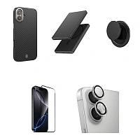 Набор аксессуаров WIWU Premium 5in1 Kevlar Kit для Apple iPhone 17 чёрно-серый (полоска)