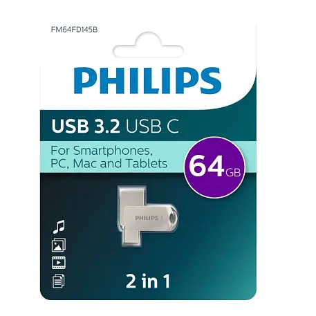 USB-флешка Philips 2-in-1 USB 3.2 - Type-C 64 ГБ (USB 3.2 (Type-C)) серебристый - 2