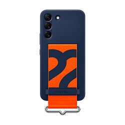 Клип-кейс (накладка) Samsung Silicone cover With Strap для Samsung Galaxy S22 полиуретан, поликарбонат, тёмно-синий