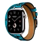 Умные часы Apple Watch Hermes Series 11 42mm GPS + Cellular Silver Titanium Case Bleu du Nord/Noir Double Tour "Animaux Bandana" Attelage Animaux Bandana Strap (with Orange Hermès Sport band)