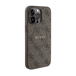 Клип-кейс (накладка) CG Mobile Guess MagSafe PU 4G Colored Ring Metal Logo для Apple iPhone 15 Pro Max искусственная кожа, пластик, коричневый