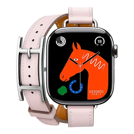 Умные часы Apple Watch Hermes Series 11 42mm GPS + Cellular Silver Titanium Case Mauve Pale Double Tour Hapi Attelage Strap (with Orange Hermès Sport band) - 2
