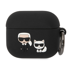 Кобура CG Mobile Lagerfeld Silicone Case With Ring для Apple AirPods 3 силикон, "NFT 3D Karl and Choupette" чёрный