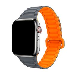 Магнитный браслет для Apple Watch 38 / 40 / 41 / 42mm силикон серый / оранжевый (рельеф)