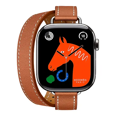 Умные часы Apple Watch Hermes Series 11 42mm GPS + Cellular Silver Titanium Case Gold Double Tour Attelage Strap (with Orange Hermès Sport band) - 2