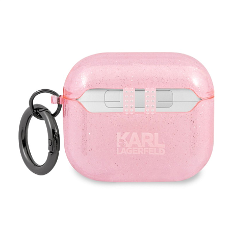 Кобура CG Mobile Lagerfeld TPU With Ring для Apple AirPods 3 силикон, "Karl" розовый с блёстками - 2