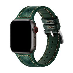 Ремешок для Apple Watch 38 / 40 / 41 / 42mm кожа зелёный с коричневой строчкой