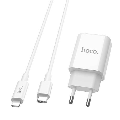 Сетевое зарядное устройство + кабель Lightning Hoco C71A 18 Вт, белый - 2