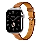 Умные часы Apple Watch Hermes Series 11 42mm GPS + Cellular Silver Titanium Case Gold Single Tour Attelage Strap (with Orange Hermès Sport band)
