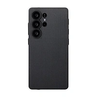 Клип-кейс (накладка) Pitaka PinButton Case для Samsung Galaxy S25 Ultra кевлар (арамид), чёрно-серый