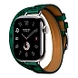 Умные часы Apple Watch Hermes Series 11 42mm GPS + Cellular Silver Titanium Case Vert Moyen/Noir Double Tour "Animaux Bandana" Attelage Animaux Bandana Strap (with Orange Hermès Sport band)