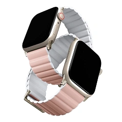 Магнитный браслет UNIQ Revix Premium Edition для Apple Watch 38 / 40 / 41 / 42mm искусственная кожа, силикон пудрово-белый