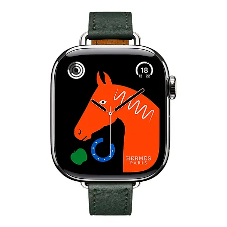 Умные часы Apple Watch Hermes Series 11 42mm GPS + Cellular Silver Titanium Case Vert Mangrove Single Tour Attelage Strap (with Orange Hermès Sport band) - 2