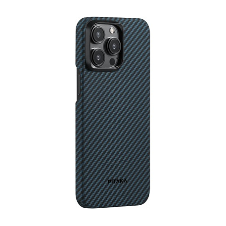 Клип-кейс (накладка) Pitaka MagEZ Case 4 для Apple iPhone 15 Pro кевлар (арамид), чёрно-синий (полоска) - 2