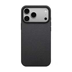 Клип-кейс (накладка) Pitaka Aramid UltraGuard Case для Apple iPhone 17 Pro Max кевлар (арамид), чёрно-серый (узкая полоска) (KI1701PBM)