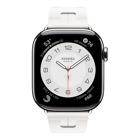Умные часы Apple Watch Hermes Series 11 42mm GPS + Cellular Silver Titanium Case Blanc Single Tour Deployment Buckle Kilim Strap (with Orange Hermès Sport band) - 2