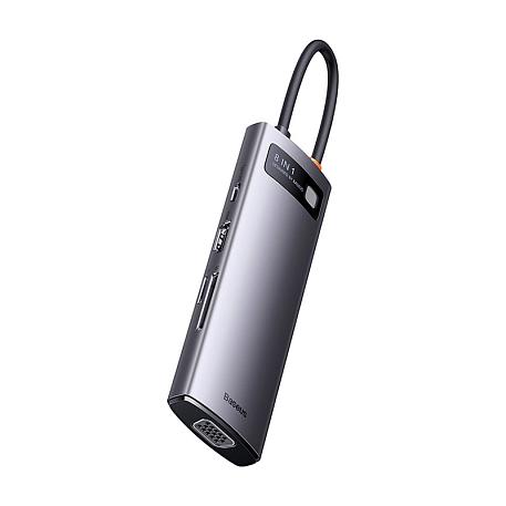 Адаптер-разветвитель для компьютера Baseus Metal Gleam Series/Starjoy (USB3.0+PD+HDMI+SD/TF+VGA) (8в1) серый - 3