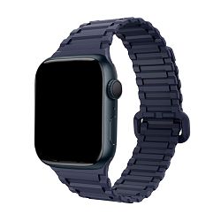 Магнитный браслет для Apple Watch 38 / 40 / 41 / 42mm силикон тёмно-синий (рельеф)