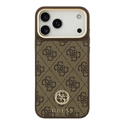Клип-кейс (накладка) CG Mobile Guess PU 4G Diamond Metal Logo MagSafe для Apple iPhone 17 Pro Max искусственная кожа, коричневый