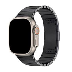 Блочный браслет (застёжка "бабочка") для Apple Watch 44 / 45 / 46 / 49mm сталь чёрный