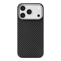 Клип-кейс (накладка) uBear Supreme Mag Case для Apple iPhone 18 Pro / 17 Pro кевлар (арамид), алюминий, чёрно-серый (полоска)