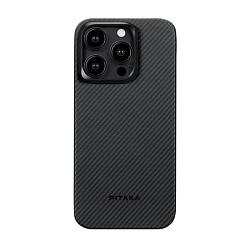 Клип-кейс (накладка) Pitaka MagEZ Case 4 для Apple iPhone 15 Pro Max кевлар (арамид), чёрно-серый (узкая полоска)