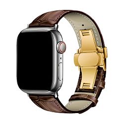 Ремешок (застёжка "бабочка") для Apple Watch 44 / 45 / 46 / 49mm кожа коричневый с крокодиловым узором