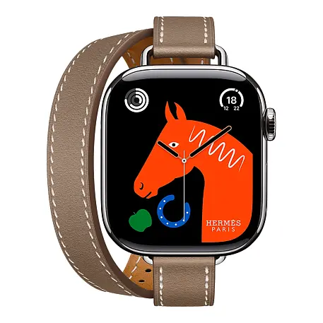 Умные часы Apple Watch Hermes Series 11 42mm GPS + Cellular Silver Titanium Case Etoupe Double Tour Attelage Strap (with Orange Hermès Sport band) - 2