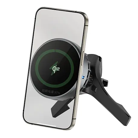 Автомобильный держатель магнитный WIWU QI2.0 CH-319 Wireless Charger с беспроводной зарядкой (зажим) чёрный - 3