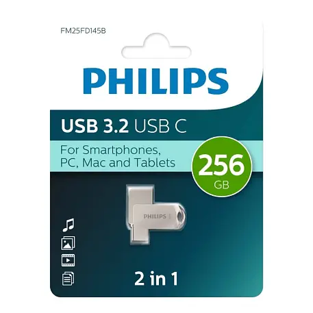 USB-флешка Philips 2-in-1 USB 3.2 - Type-C 256 ГБ (USB 3.2 (Type-C)) серебристый - 2