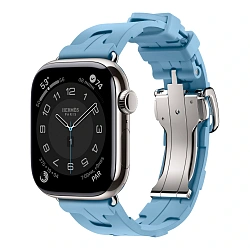 Умные часы Apple Watch Hermes Series 11 42mm GPS + Cellular Silver Titanium Case Bleu Pastel Single Tour Deployment Buckle Kilim Strap