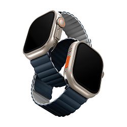 Магнитный браслет UNIQ Revix для Apple Watch 44 / 45 / 46 / 49mm силикон пепельно-синий