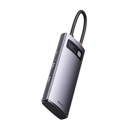 Адаптер-разветвитель для компьютера Baseus Metal Gleam Series/Starjoy(USB3.0*3+ HDMI*2+PD) (6в1) серый - 3