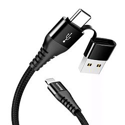 Дата-кабель Baseus CA3IN1-01 Lightning+Type-C+USB 1 м, чёрный