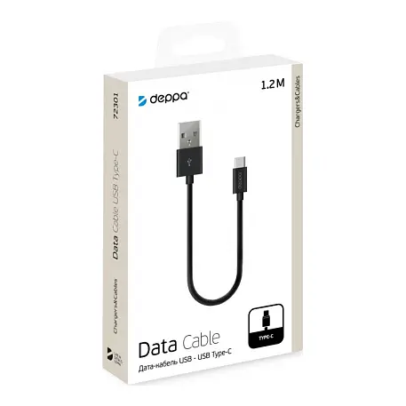Дата-кабель Deppa Classic Cable Type-C 1.2 м, чёрный - 2