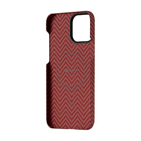 Клип-кейс (накладка) Pitaka MagEZ Case 2 для Apple iPhone 13 Pro Max кевлар (арамид), красно-оранжевый (плетение "ёлочка") - 3