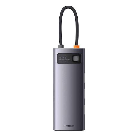 Адаптер-разветвитель для компьютера Baseus Metal Gleam Series/Starjoy(USB3.0*3+ HDMI+PD+VGA) (6в1) (Уценка) серый (хорошее состояние, пятно на корпусе) - 4