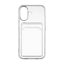 Клип-кейс (накладка) с визитницей Rocket Clear Plus для Apple iPhone 16 полиуретан, прозрачный