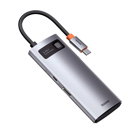 Адаптер-разветвитель для компьютера Baseus Metal Gleam Series/Starjoy (HDMI*1+USB3.0*3+PD*1) (5в1) серый - 4