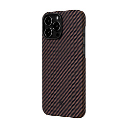 Клип-кейс (накладка) Pitaka MagEZ Case 2 для Apple iPhone 13 Pro кевлар (арамид), чёрно-коричневый (полоска)