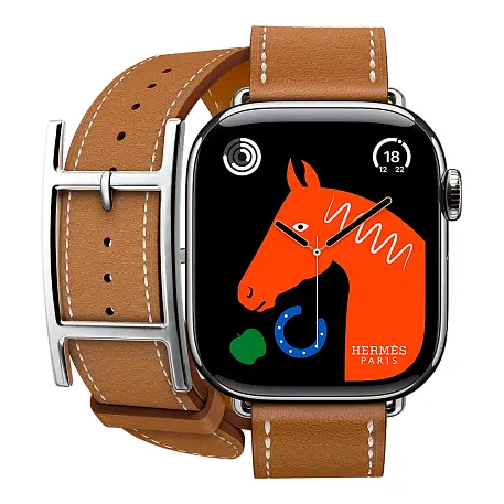Умные часы Apple Watch Hermes Series 11 42mm GPS + Cellular Silver Titanium Case Gold Double Tour Hapi Strap (with Orange Hermès Sport band) - 2