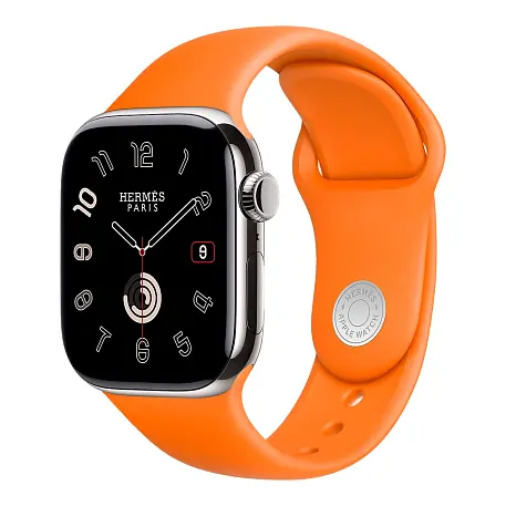 Умные часы Apple Watch Hermes Series 11 42mm GPS + Cellular Silver Titanium Case Vert Mangrove Single Tour Attelage Strap (with Orange Hermès Sport band) - 3