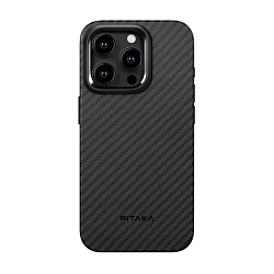 Клип-кейс (накладка) Pitaka MagEZ Case Pro 4 для Apple iPhone 15 Pro Max кевлар (арамид), чёрно-серый (полоска)