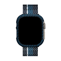 Чехол-бампер Pitaka AirCase для Apple Watch 49mm кевлар (арамид), чёрно-синий (полоска)