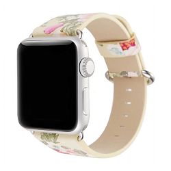 Ремешок для Apple Watch 38 / 40 / 41 / 42mm кожа (Цветы) жёлтый