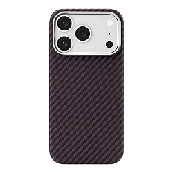 Клип-кейс (накладка) uBear Supreme Mag Case для Apple iPhone 18 Pro / 17 Pro кевлар (арамид), алюминий, бургунди (полоска)
