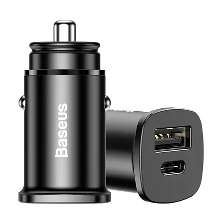 Автомобильное зарядное устройство Baseus Square metal A+C 30 Вт (Уценка) чёрный (отличное состояние, сильно повреждена упаковка) - 3