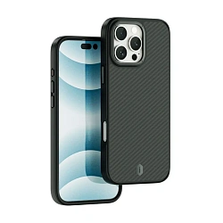 Клип-кейс (накладка) WIWU Defense Ultra для Apple iPhone 16 Pro Max кевлар (арамид), чёрно-серый (узкая полоска)