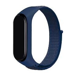 Спортивный ремешок для Mi Band 5 / 6 / 7 нейлон тёмно-синий