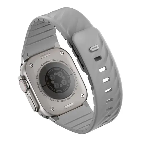 Спортивный ремешок UNIQ Fluo для Apple Watch 38 / 40 / 41 / 42 / 44 / 45 / 46 / 49mm каучук светло-серый - 2